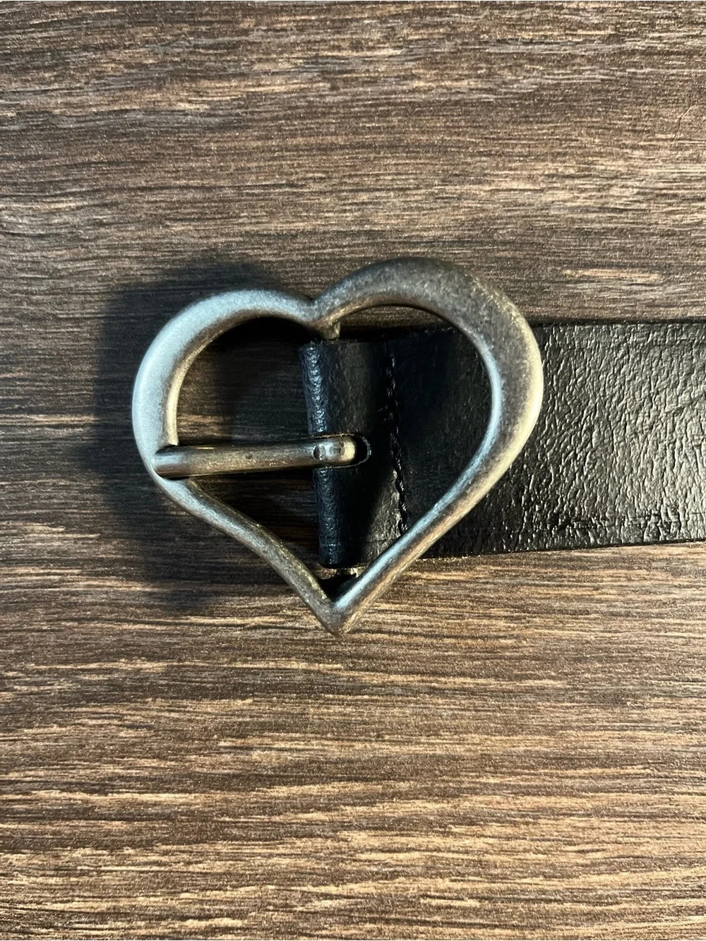 Women’s Black Leather Belt Heart Buckle Size L Silver Tone Casual Western